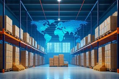 Logistics network map or warehouse image representing distribution efficiency